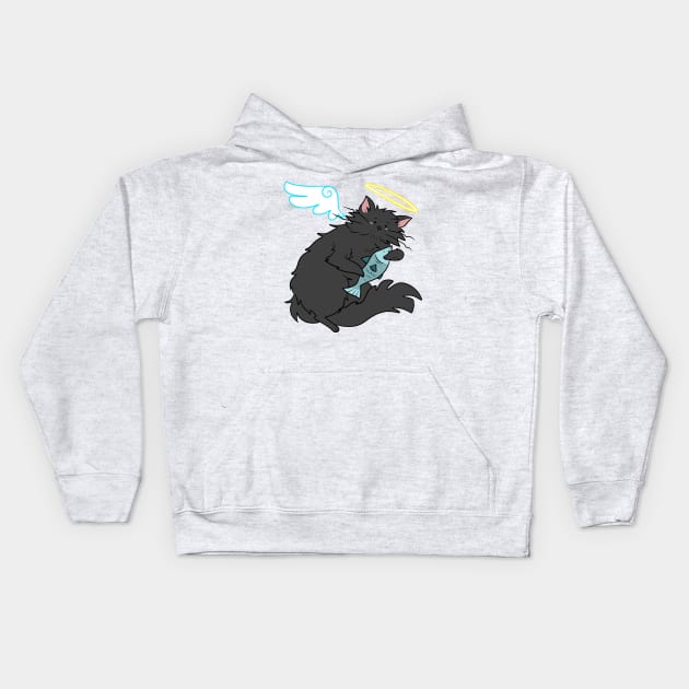 Fluffy Black Cat Angel Kids Hoodie by saradaboru